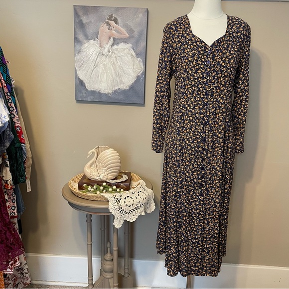 Vintage Erika 90’s Floral Maxi Dress Cottagecore Medium - Picture 4 of 8